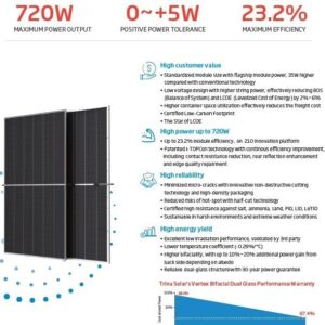 پنل خورشیدی 720 وات بایفشیال مدل N-type-TOP Con برند Trina Solar